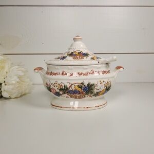 Small Vintage Porcelain Soup Gravy Tureen Dish w/ Lid & Ladle, Japan, Fall Fruit